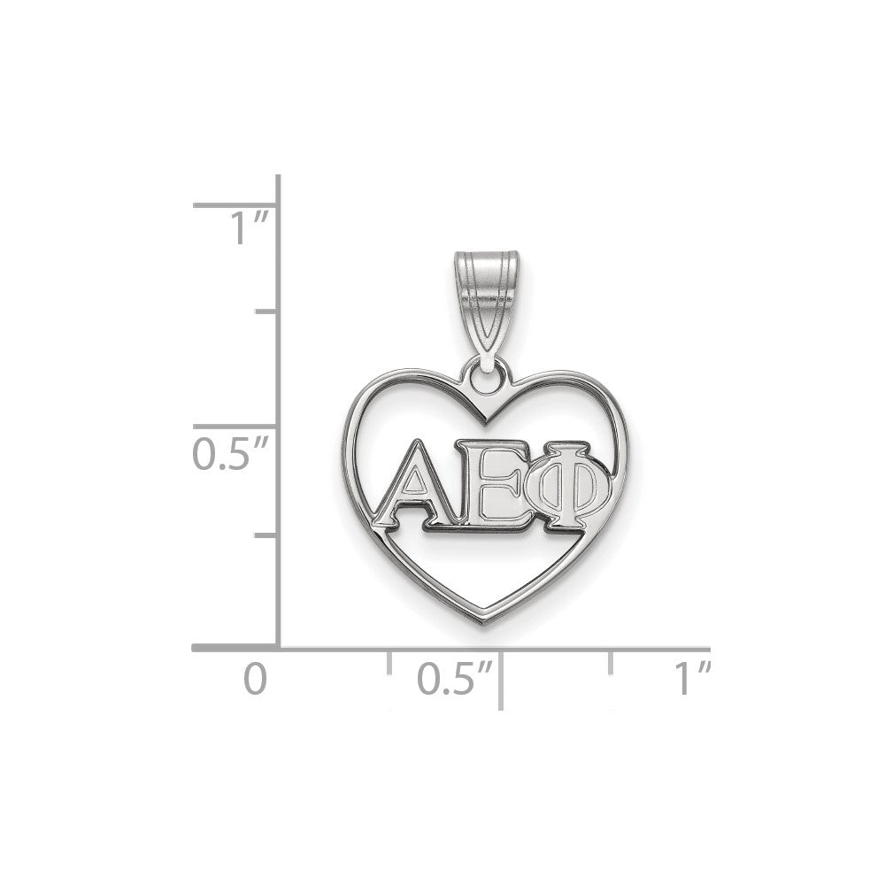 Sterling Silver Rhodium Plated Logoart Alpha Epsilon Phi Sorority Greek Letters Heart Pendant