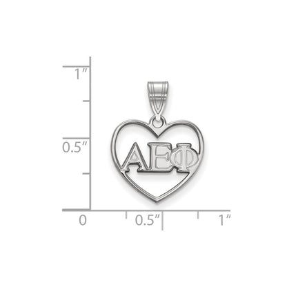 Sterling Silver Rhodium Plated Logoart Alpha Epsilon Phi Sorority Greek Letters Heart Pendant