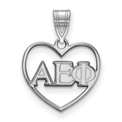 Sterling Silver Rhodium Plated Logoart Alpha Epsilon Phi Sorority Greek Letters Heart Pendant