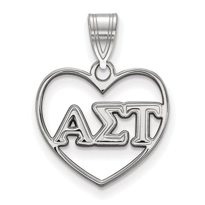 Sterling Silver Rhodium Plated Logoart Alpha Sigma Tau Sorority Greek Letters Heart Pendant