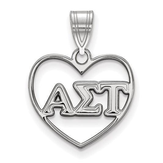 Sterling Silver Rhodium Plated Logoart Alpha Sigma Tau Sorority Greek Letters Heart Pendant
