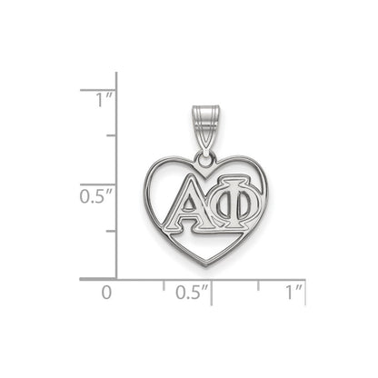 Sterling Silver Rhodium Plated Logoart Alpha Phi Sorority Greek Letters Heart Pendant