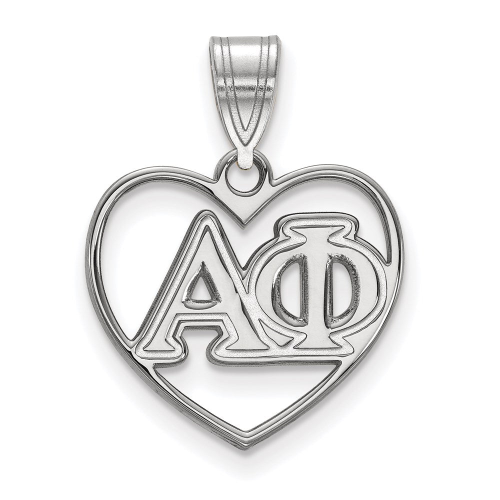 Sterling Silver Rhodium Plated Logoart Alpha Phi Sorority Greek Letters Heart Pendant