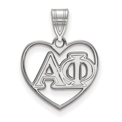 Sterling Silver Rhodium Plated Logoart Alpha Phi Sorority Greek Letters Heart Pendant
