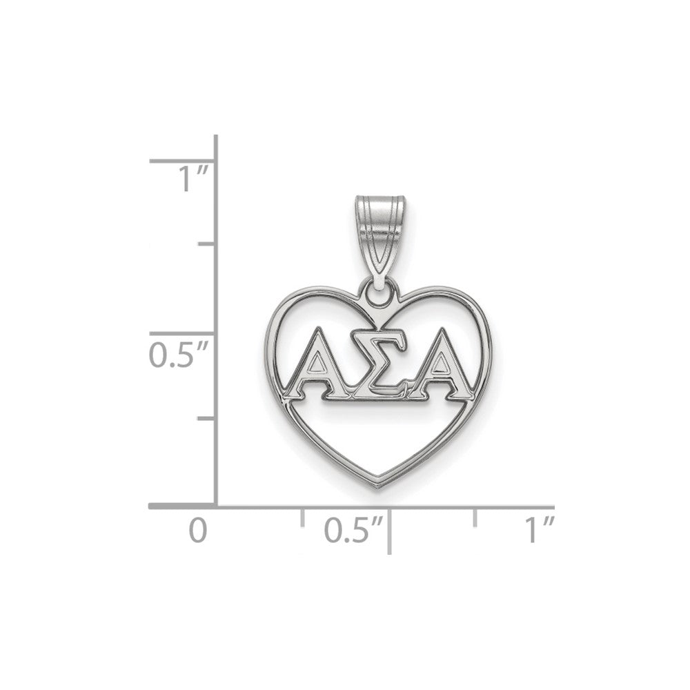 Sterling Silver Rhodium Plated Logoart Alpha Sigma Sorority Greek Letters Heart Pendant