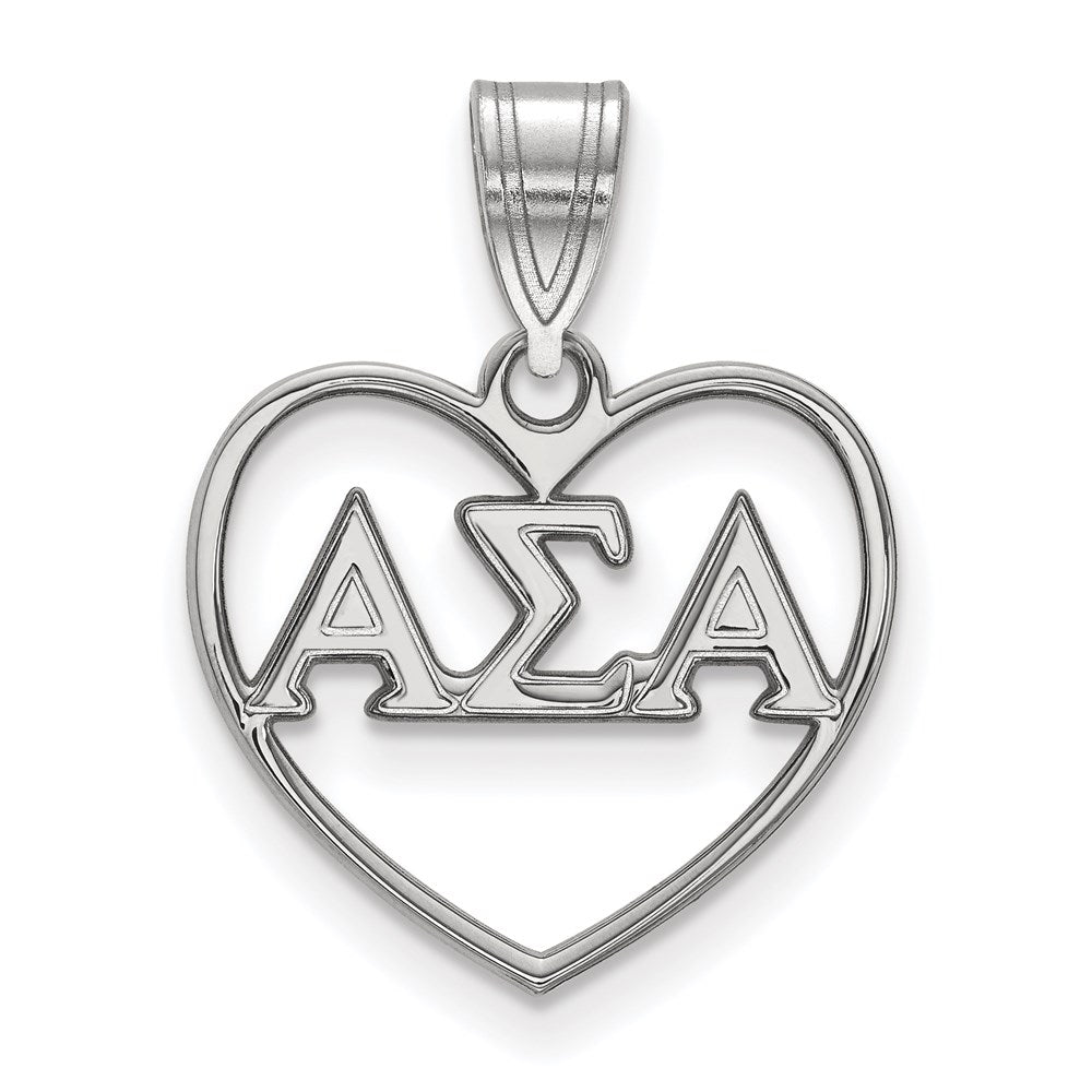 Sterling Silver Rhodium Plated Logoart Alpha Sigma Sorority Greek Letters Heart Pendant