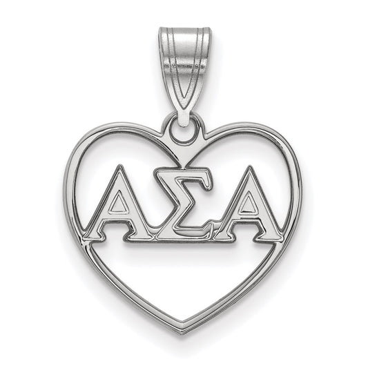 Sterling Silver Rhodium Plated Logoart Alpha Sigma Sorority Greek Letters Heart Pendant
