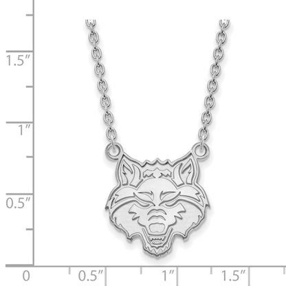 14K White Gold Logoart Arkansas State University Wolf Large Pendant 18 Inch Necklace