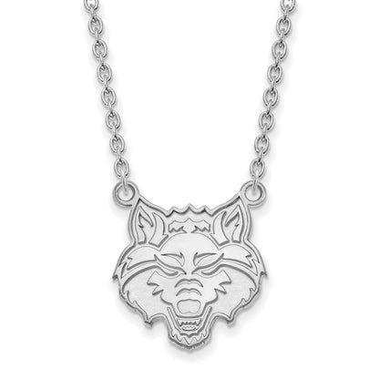 14K White Gold Logoart Arkansas State University Wolf Large Pendant 18 Inch Necklace
