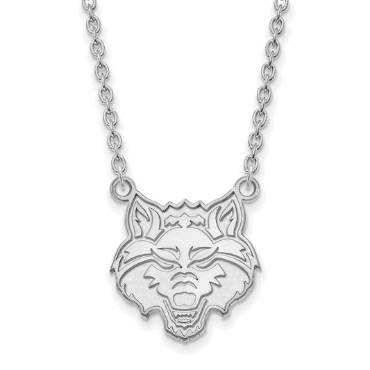 Sterling Silver Rhodium Plated Logoart Arkansas State University Wolf Large Pendant 18 Inch Necklace