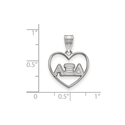 Sterling Silver Rhodium Plated Logoart Alpha Xi Delta Sorority Greek Letters Heart Pendant