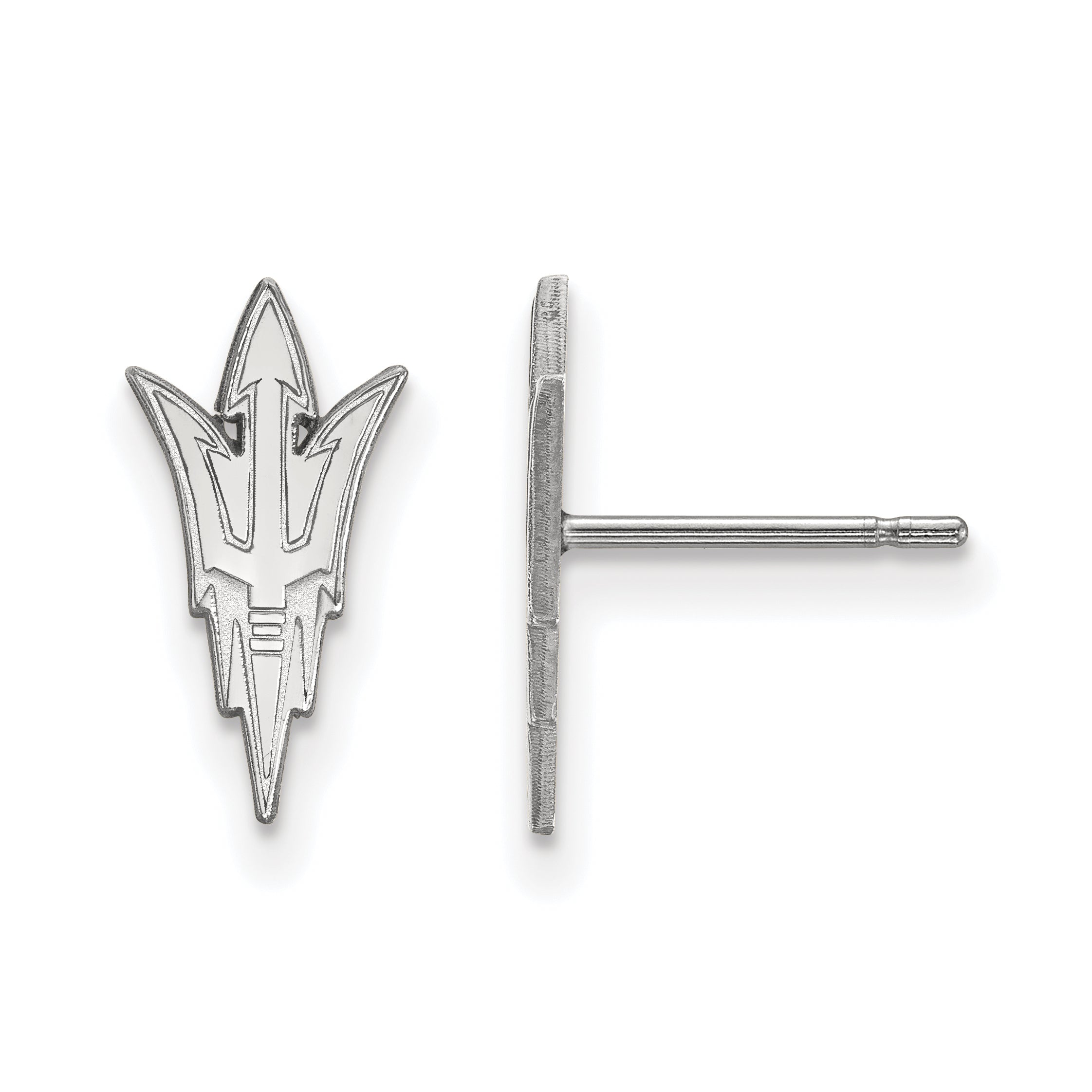 Sterling Silver Rhodium Plated Logoart Arizona State University Pitchfork Small Post Earrings