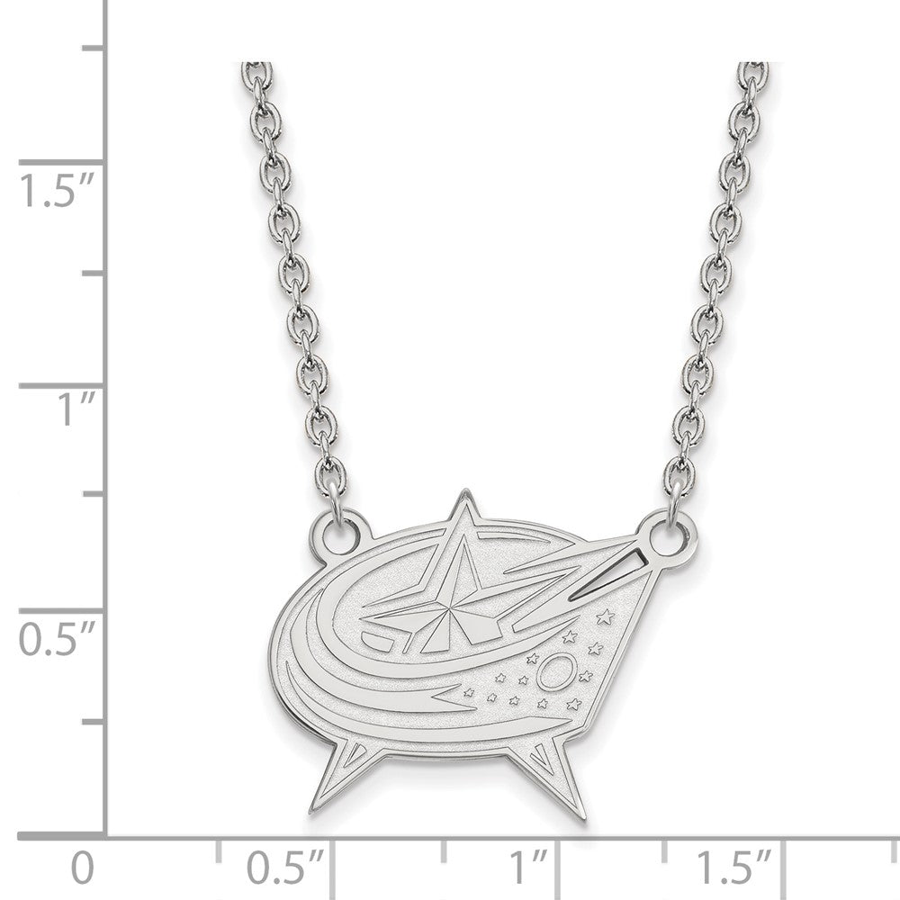 10K White Gold Nhl Logoart Columbus Blue Jackets Large Pendant 18 Inch Necklace