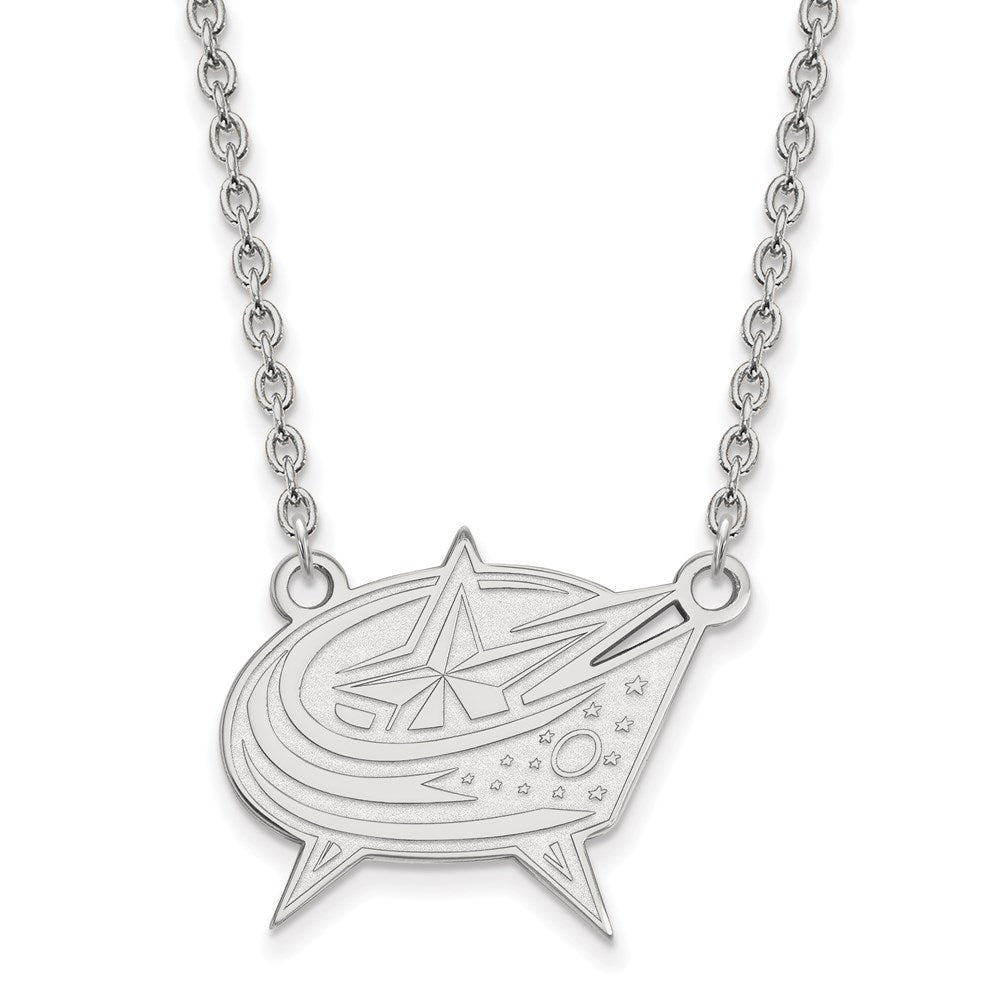 Sterling Silver Rhodium Plated Nhl Logoart Columbus Blue Jackets Large Pendant 18 Inch Necklace