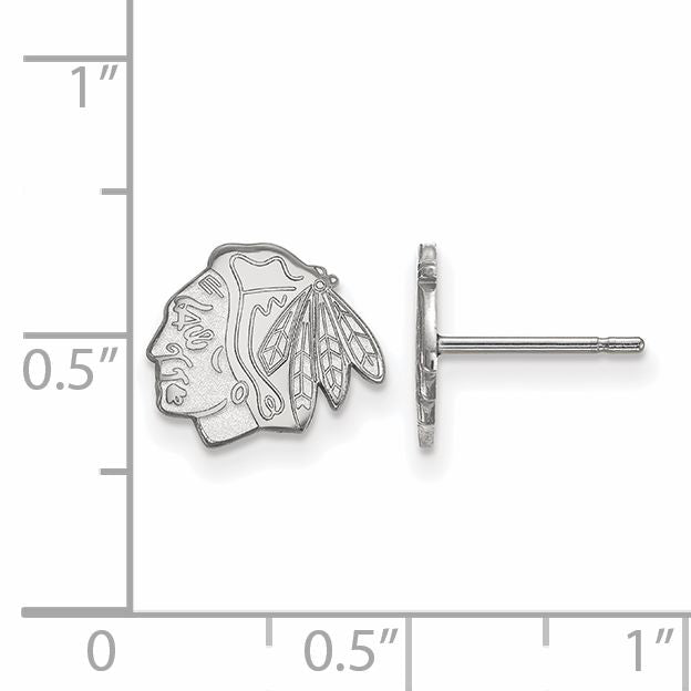Sterling Silver Rhodium Plated Nhl Logoart Chicago Blackhawks Extra Small Post Earrings