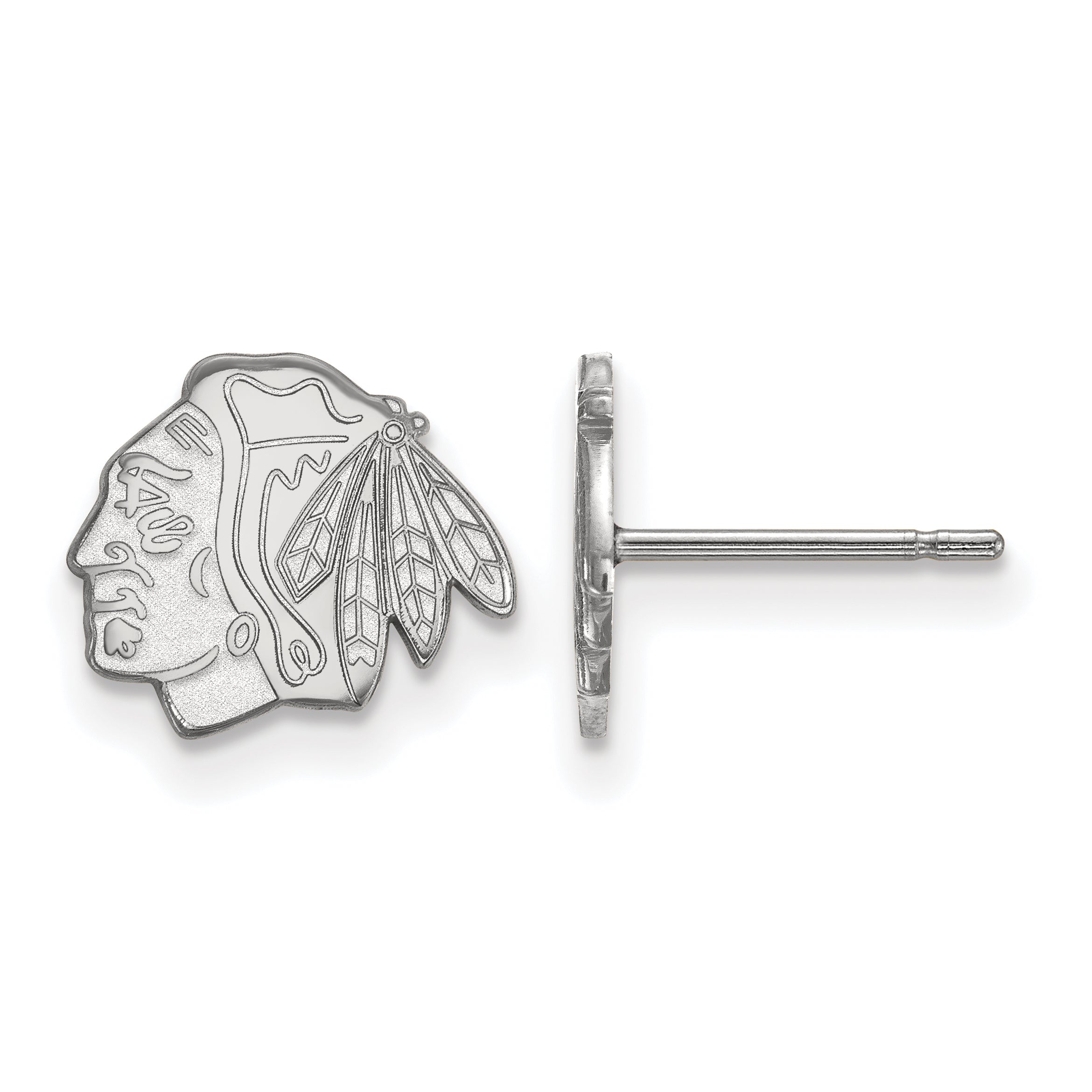 Sterling Silver Rhodium Plated Nhl Logoart Chicago Blackhawks Extra Small Post Earrings