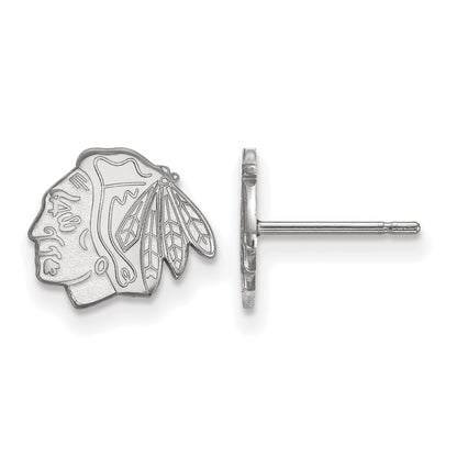 Sterling Silver Rhodium Plated Nhl Logoart Chicago Blackhawks Extra Small Post Earrings