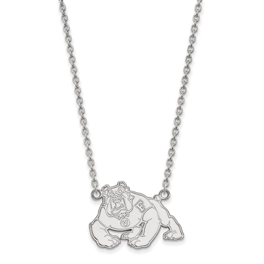 Sterling Silver Rhodium Plated Logoart California State University Fresno Bulldog Large Pendant 18 Inch Necklace