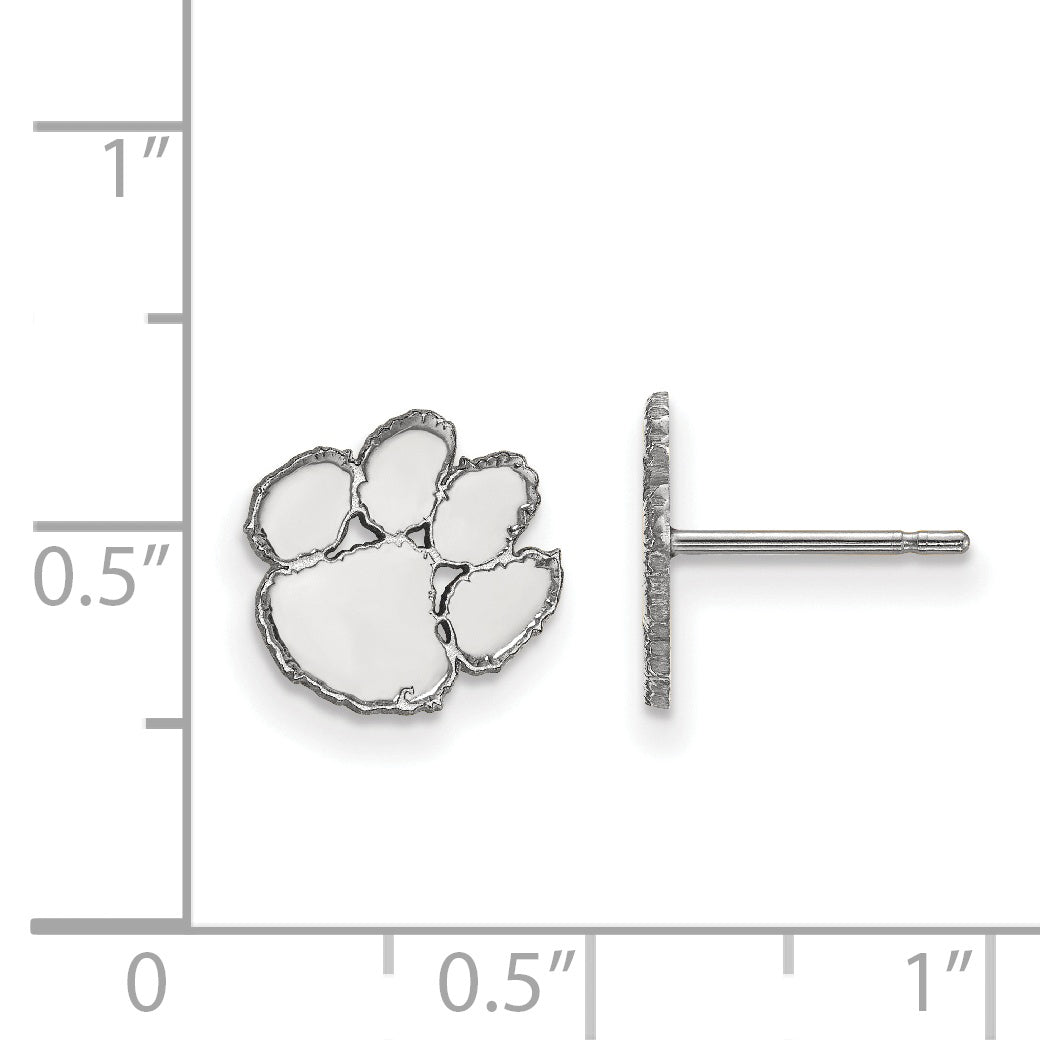 Sterling Silver Rhodium Plated Logoart Clemson University Tiger Paw Extra Small Post Earrings