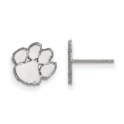 Sterling Silver Rhodium Plated Logoart Clemson University Tiger Paw Extra Small Post Earrings