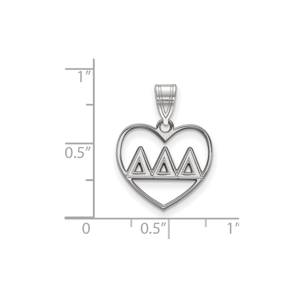 Sterling Silver Rhodium Plated Logoart Delta Sorority Greek Letters Heart Pendant