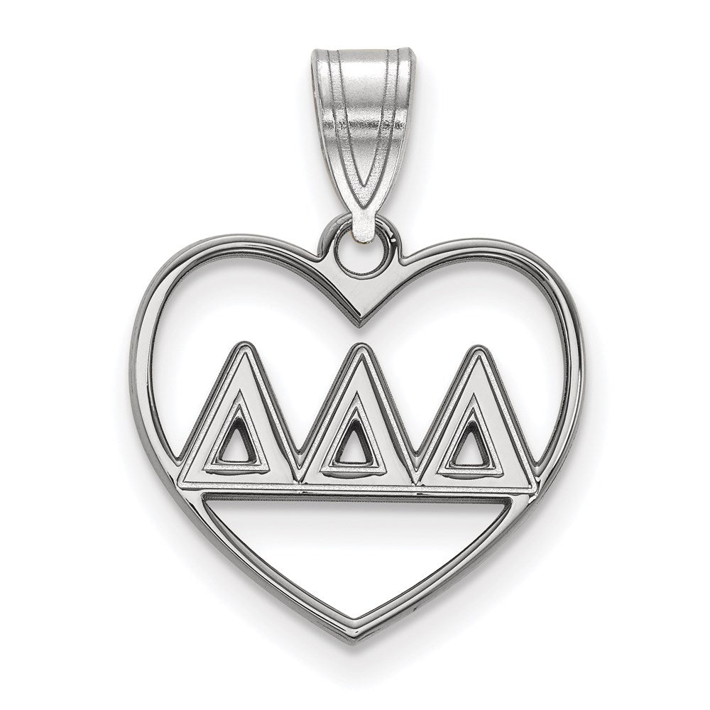 Sterling Silver Rhodium Plated Logoart Delta Sorority Greek Letters Heart Pendant