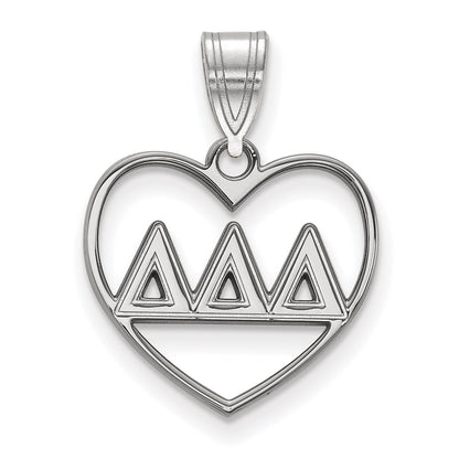 Sterling Silver Rhodium Plated Logoart Delta Sorority Greek Letters Heart Pendant