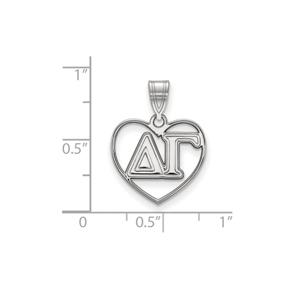 Sterling Silver Rhodium Plated Logoart Delta Gamma Sorority Greek Letters Heart Pendant