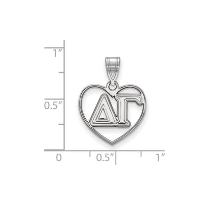 Sterling Silver Rhodium Plated Logoart Delta Gamma Sorority Greek Letters Heart Pendant