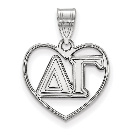 Sterling Silver Rhodium Plated Logoart Delta Gamma Sorority Greek Letters Heart Pendant