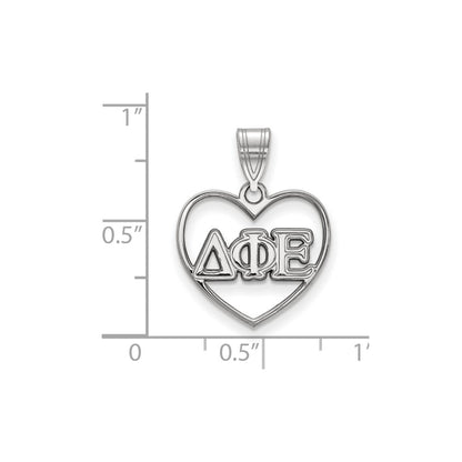 Sterling Silver Rhodium Plated Logoart Delta Phi Epsilon Sorority Greek Letters Heart Pendant