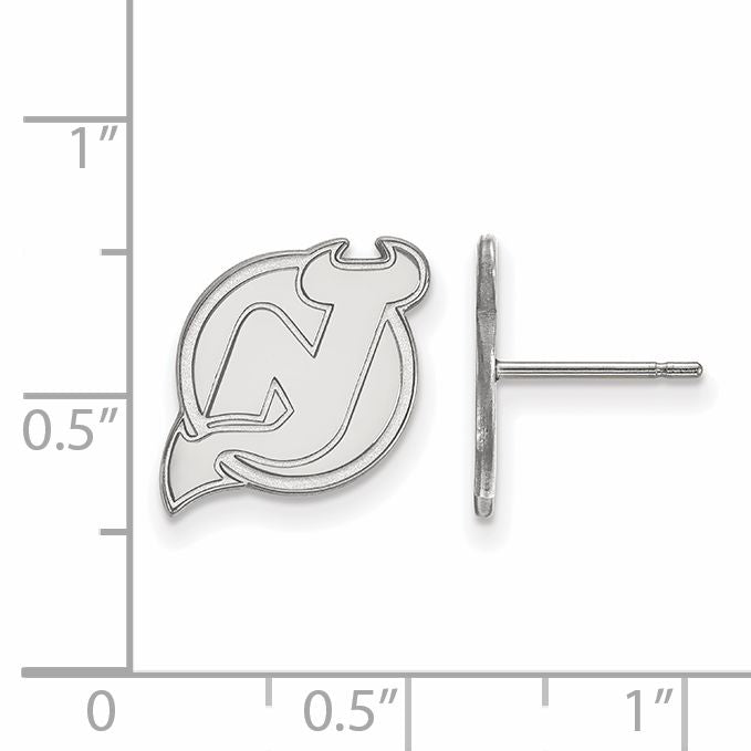 Sterling Silver Rhodium Plated Nhl Logoart New Jersey Devils Small Post Earrings