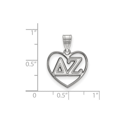Sterling Silver Rhodium Plated Logoart Delta Zeta Sorority Greek Letters Heart Pendant