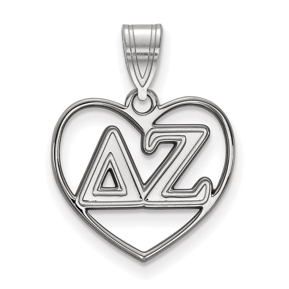 Sterling Silver Rhodium Plated Logoart Delta Zeta Sorority Greek Letters Heart Pendant