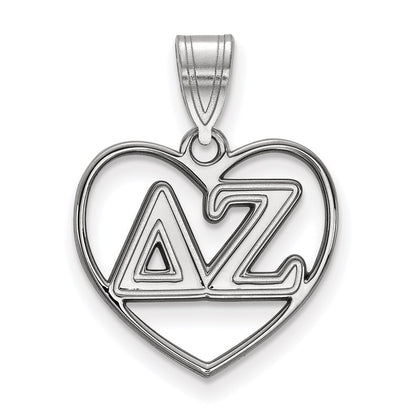 Sterling Silver Rhodium Plated Logoart Delta Zeta Sorority Greek Letters Heart Pendant