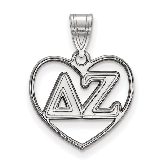Sterling Silver Rhodium Plated Logoart Delta Zeta Sorority Greek Letters Heart Pendant