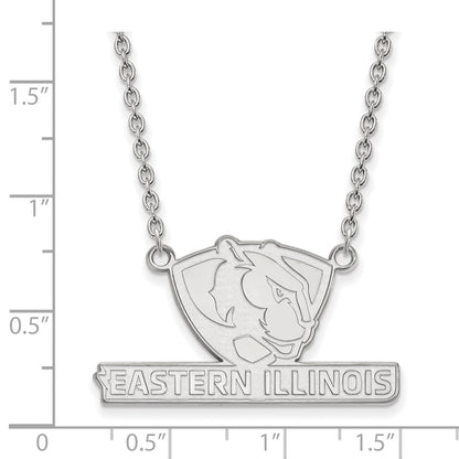 Sterling Silver Rhodium Plated Logoart Eastern Illinois University Large Pendant 18 Inch Necklace