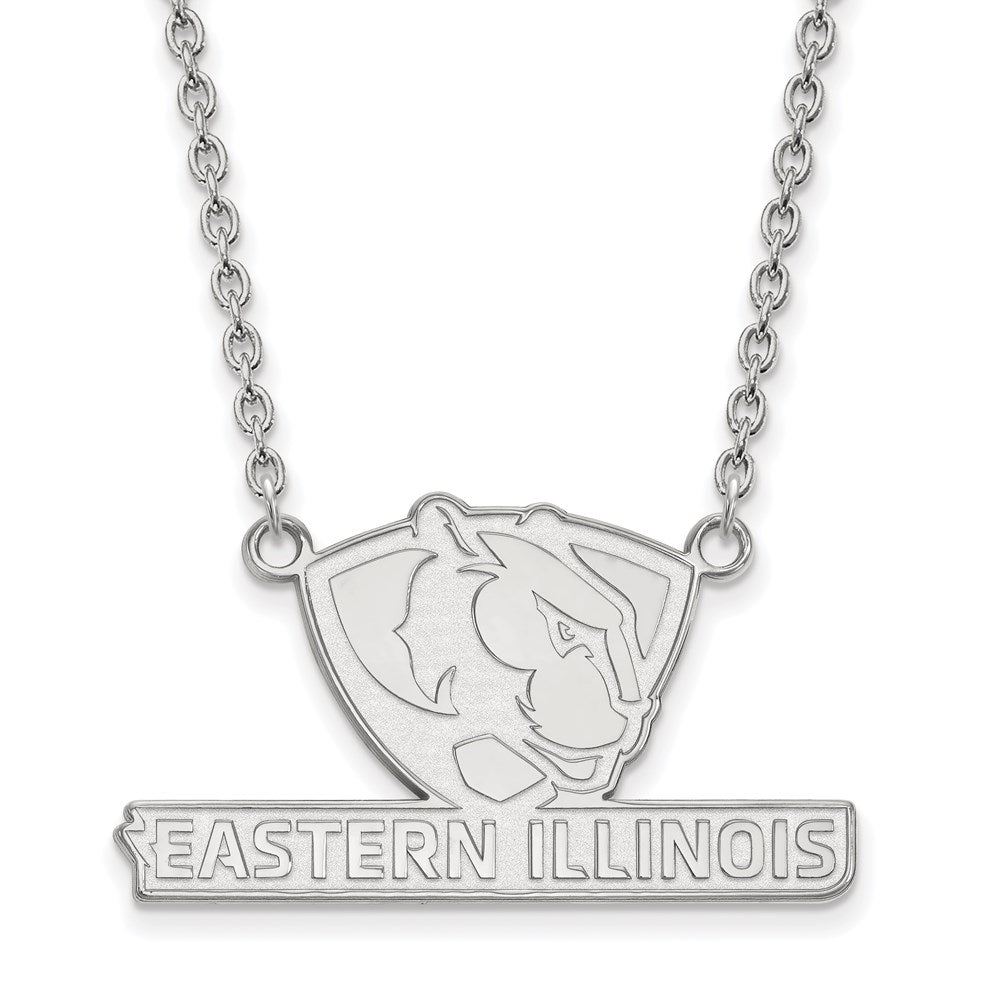 Sterling Silver Rhodium Plated Logoart Eastern Illinois University Large Pendant 18 Inch Necklace