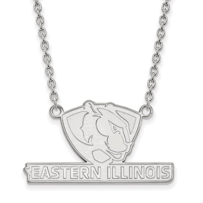 Sterling Silver Rhodium Plated Logoart Eastern Illinois University Large Pendant 18 Inch Necklace