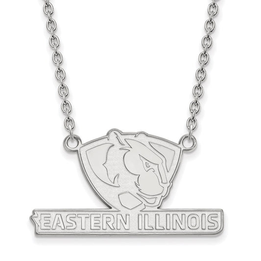 Sterling Silver Rhodium Plated Logoart Eastern Illinois University Large Pendant 18 Inch Necklace