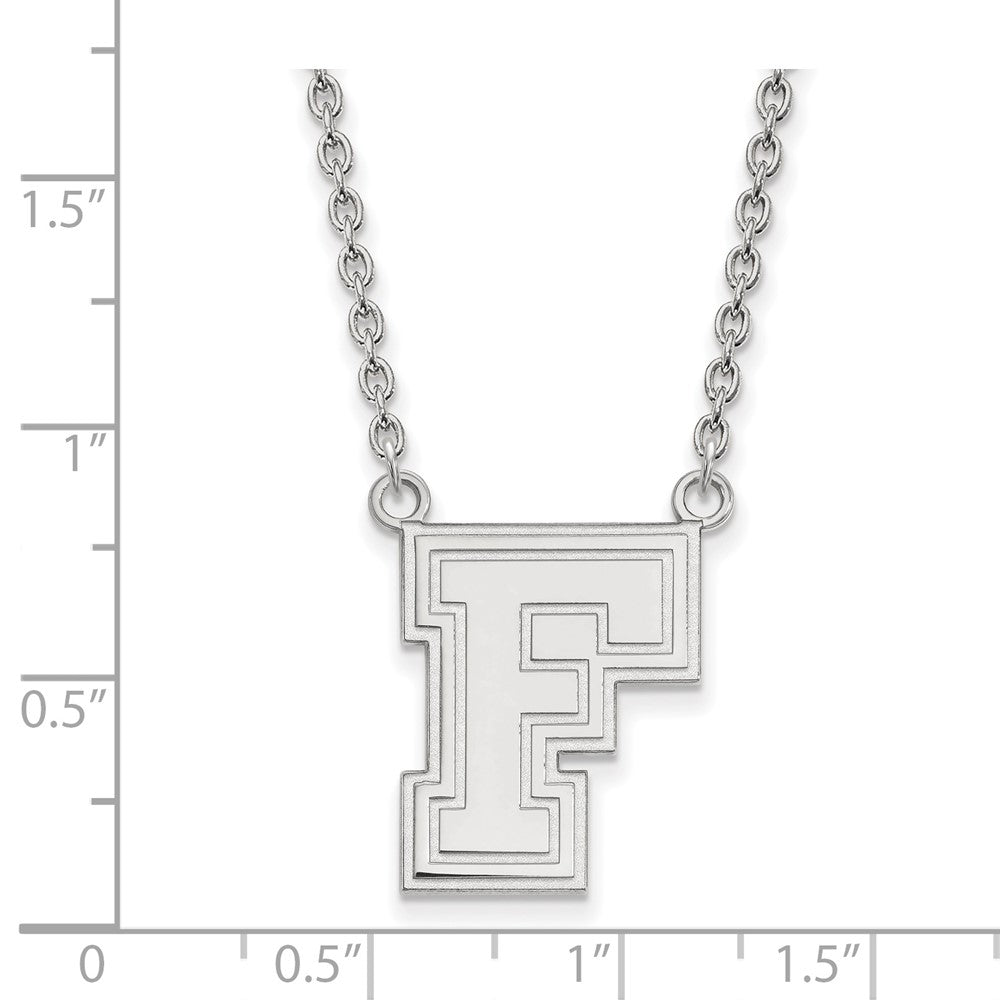 10K White Gold Logoart Fordham University Letter F Large Pendant 18 Inch Necklace