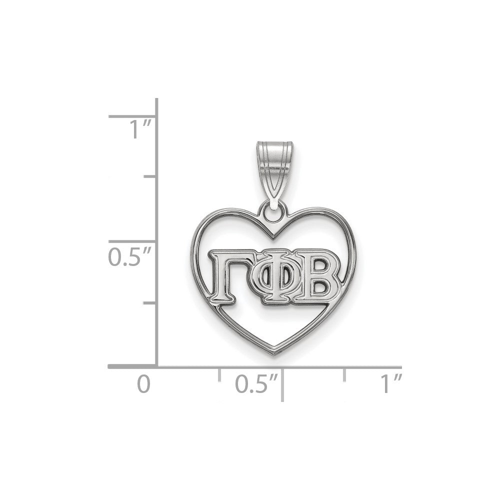 Sterling Silver Rhodium Plated Logoart Gamma Phi Beta Sorority Greek Letters Heart Pendant