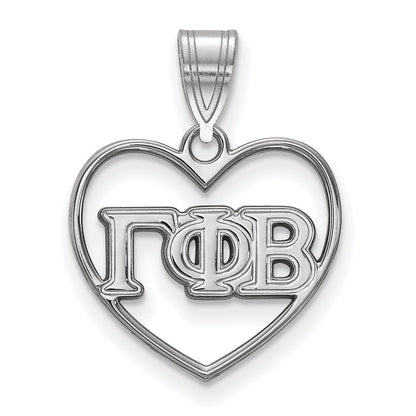Sterling Silver Rhodium Plated Logoart Gamma Phi Beta Sorority Greek Letters Heart Pendant