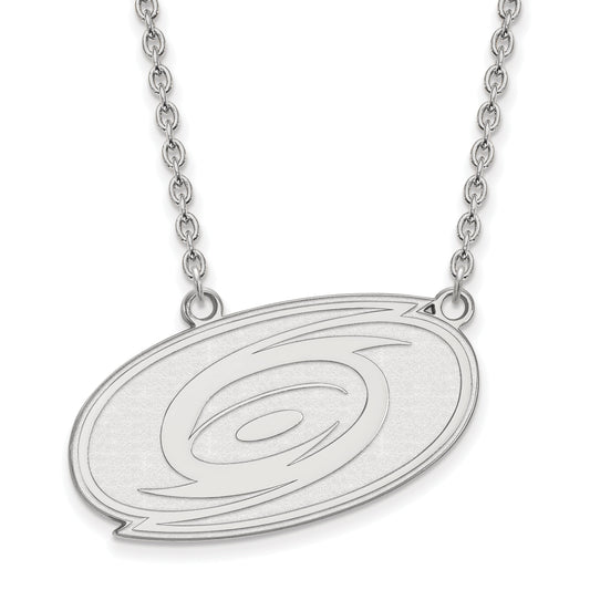 Sterling Silver Rhodium Plated Nhl Logoart Carolina Hurricanes Large Pendant 18 Inch Necklace