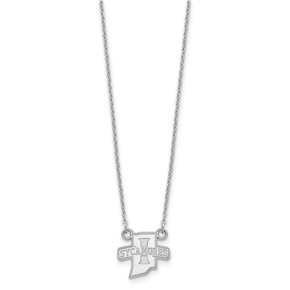 10K White Gold Logoart Indiana State University Sycamores Small Pendant 18 Inch Necklace