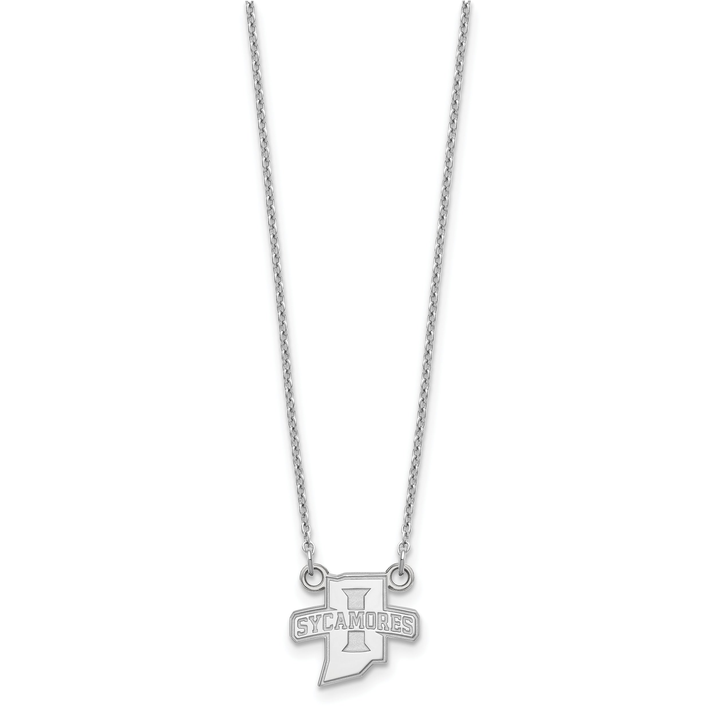 Sterling Silver Rhodium Plated Logoart Indiana State University Sycamores Small Pendant 18 Inch Necklace