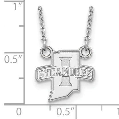 Sterling Silver Rhodium Plated Logoart Indiana State University Sycamores Small Pendant 18 Inch Necklace