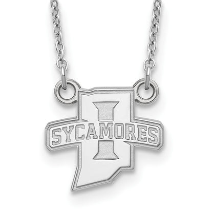 10K White Gold Logoart Indiana State University Sycamores Small Pendant 18 Inch Necklace