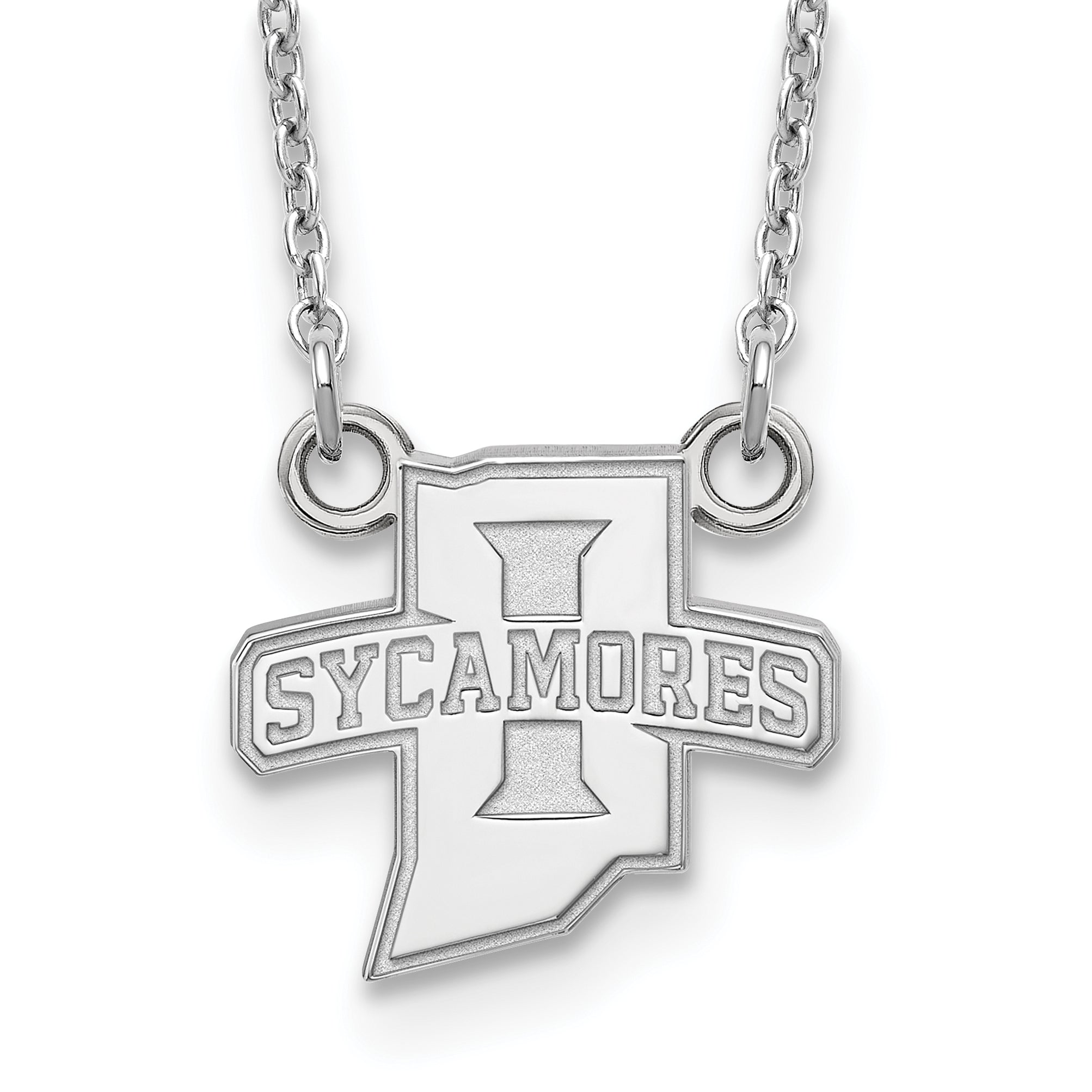 Sterling Silver Rhodium Plated Logoart Indiana State University Sycamores Small Pendant 18 Inch Necklace