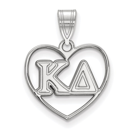 Sterling Silver Rhodium Plated Logoart Kappa Delta Sorority Greek Letters Heart Pendant